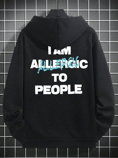 SXV Men's Casual Slogan Printed Loose Fit Pocket Hoodie Sweatshirt, Autumn