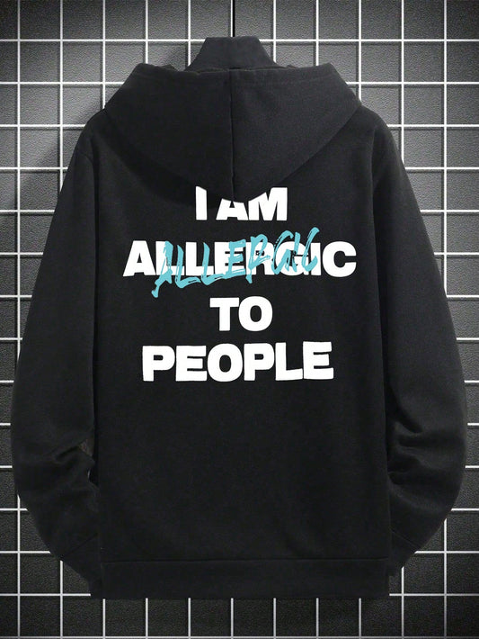 SXV Men's Casual Slogan Printed Loose Fit Pocket Hoodie Sweatshirt, Autumn