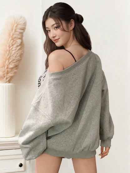 SXV Women's Casual Asymmetrical Neck Loose Batwing Sleeve Sweatshirt