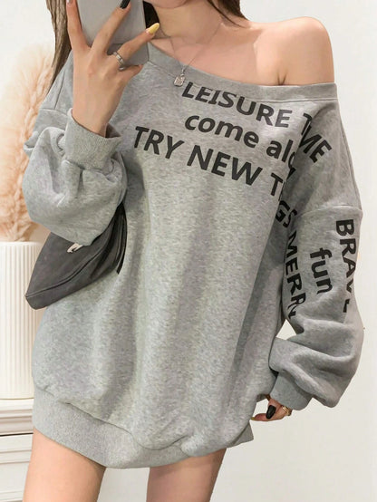 SXV Women's Casual Asymmetrical Neck Loose Batwing Sleeve Sweatshirt