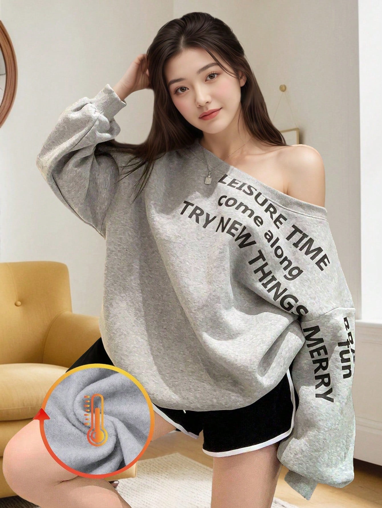 SXV Women's Casual Asymmetrical Neck Loose Batwing Sleeve Sweatshirt