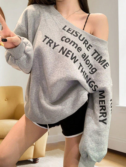 SXV Women's Casual Asymmetrical Neck Loose Batwing Sleeve Sweatshirt