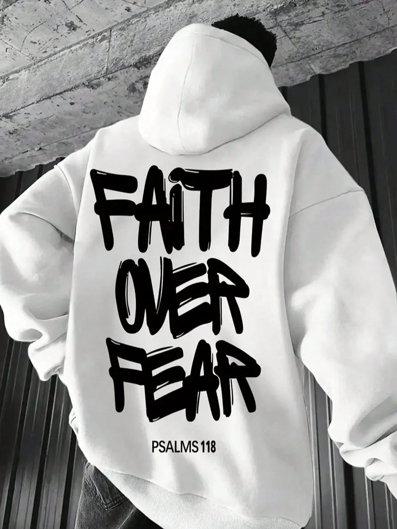 SXV Faith over Fear Men's Casual Loose Fit Printed Hoodie Sweatshirt, Autumn