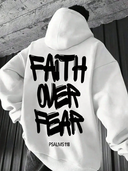 SXV Faith over Fear Men's Casual Loose Fit Printed Hoodie Sweatshirt, Autumn