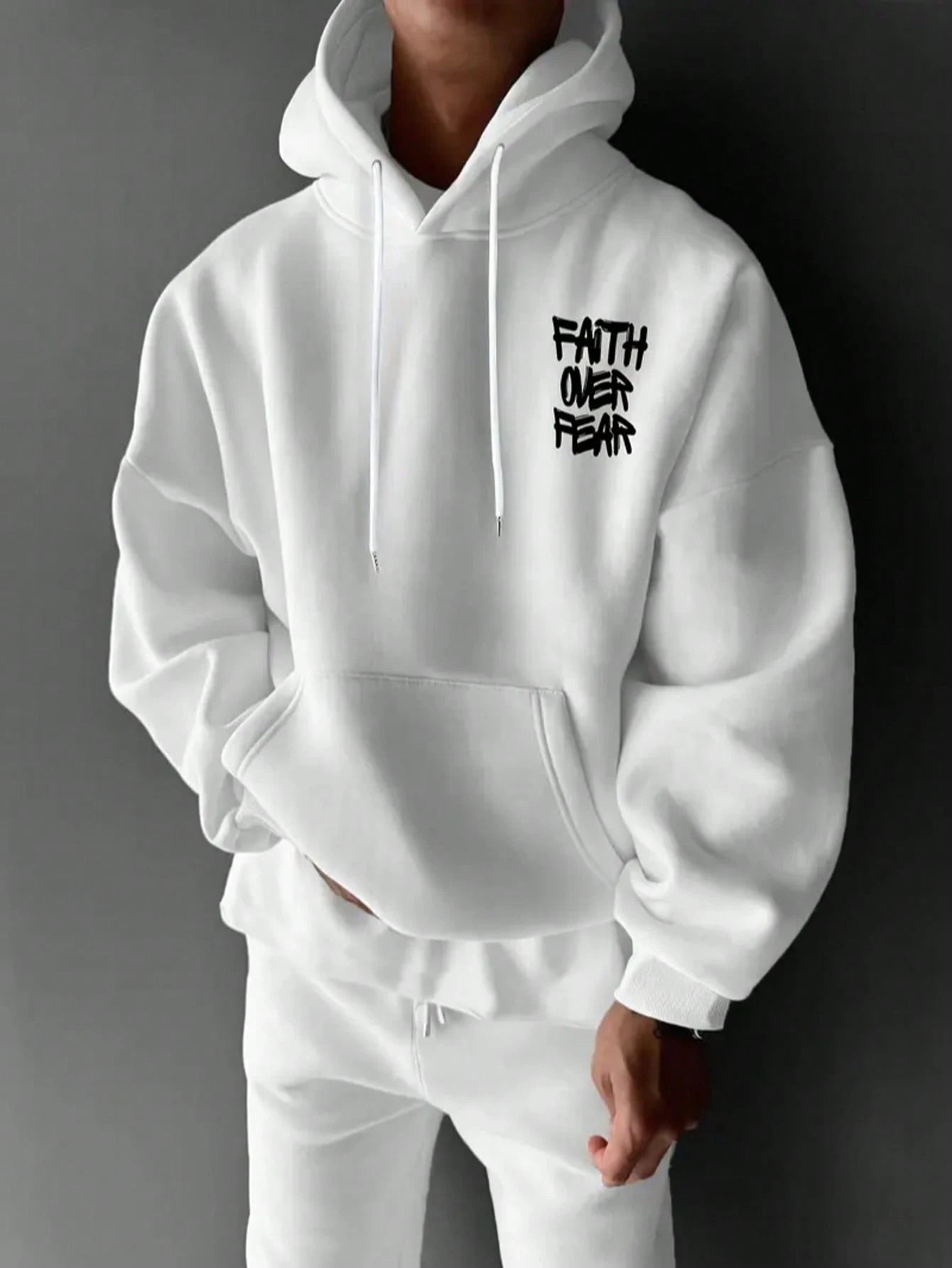 SXV Faith over Fear Men's Casual Loose Fit Printed Hoodie Sweatshirt, Autumn