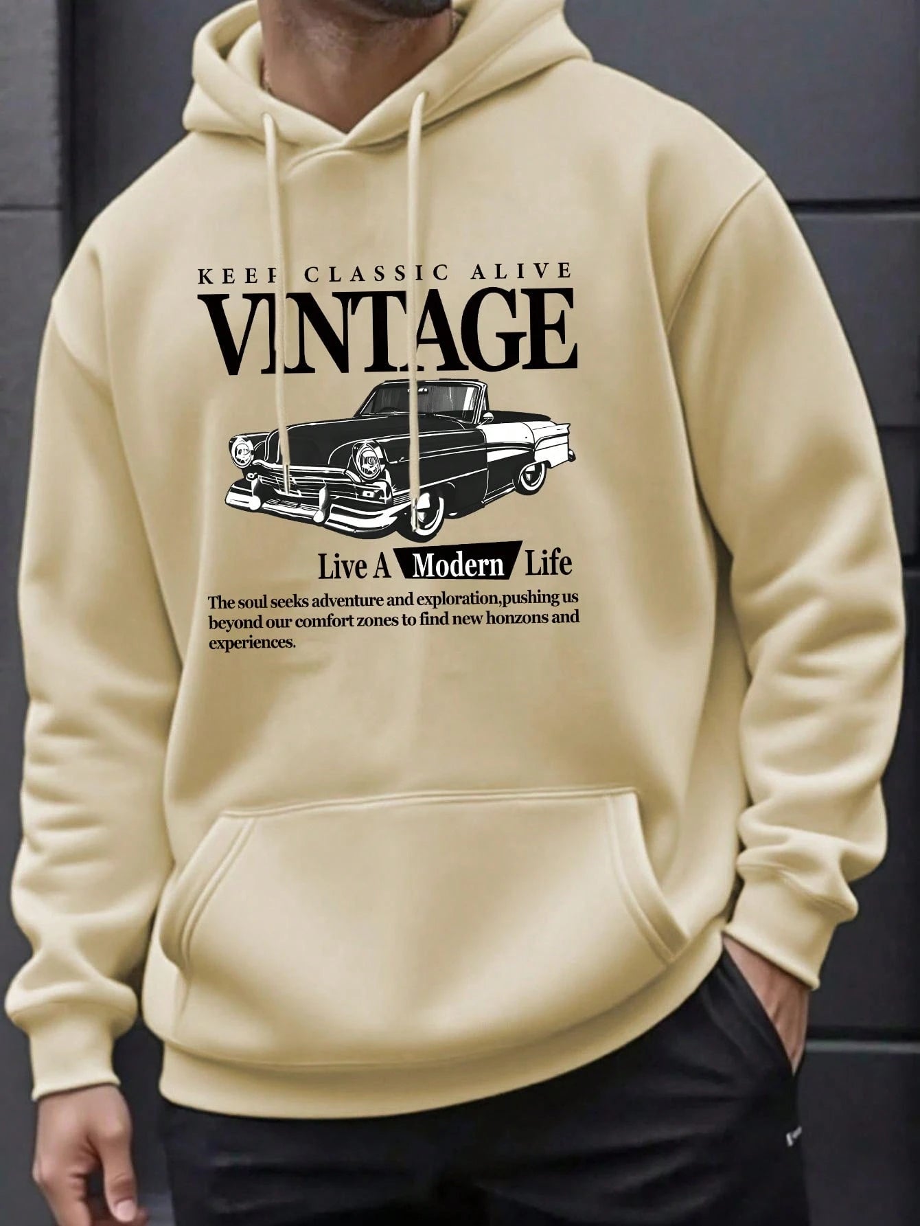 SXV Men's Casual Vintage Car & Slogan Graphic Hoodie Sweatshirt