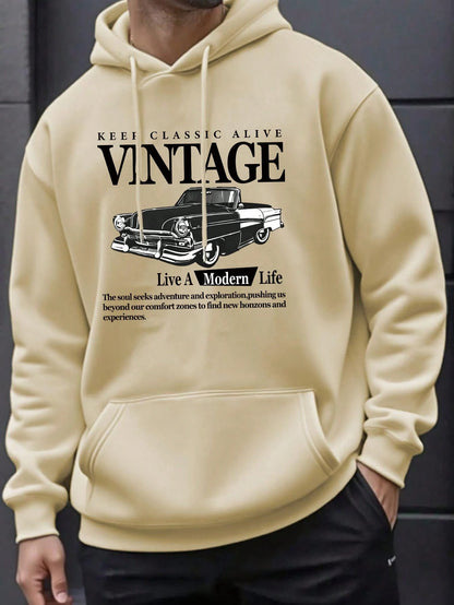 SXV Men's Casual Vintage Car & Slogan Graphic Hoodie Sweatshirt