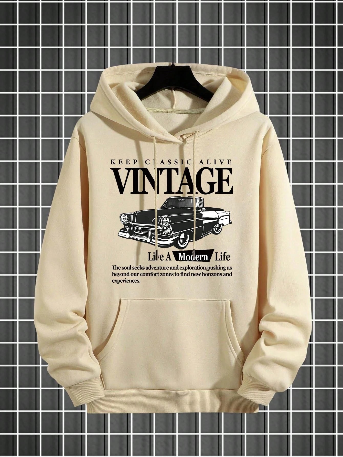 SXV Men's Casual Vintage Car & Slogan Graphic Hoodie Sweatshirt