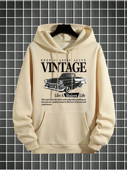 SXV Men's Casual Vintage Car & Slogan Graphic Hoodie Sweatshirt