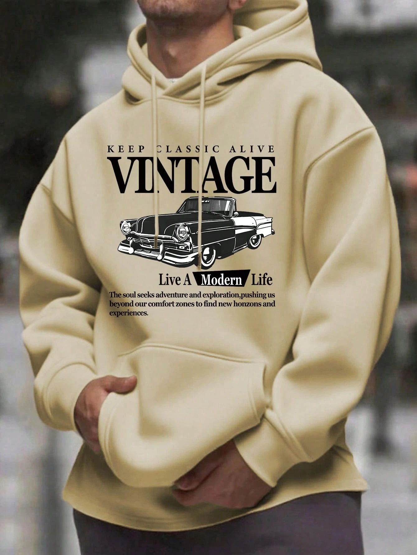 SXV Men's Casual Vintage Car & Slogan Graphic Hoodie Sweatshirt