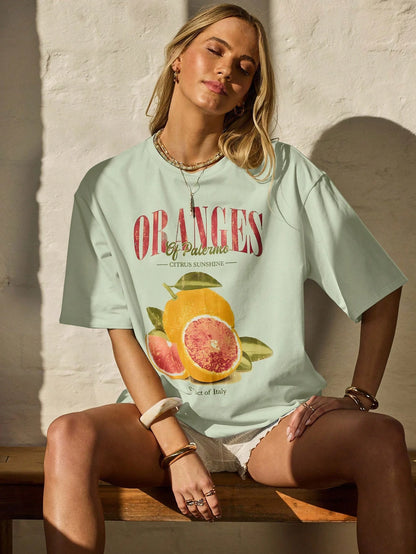 SXV 'Oranges’ Printed Cool Aesthetic Oversized Baggy T-shirt