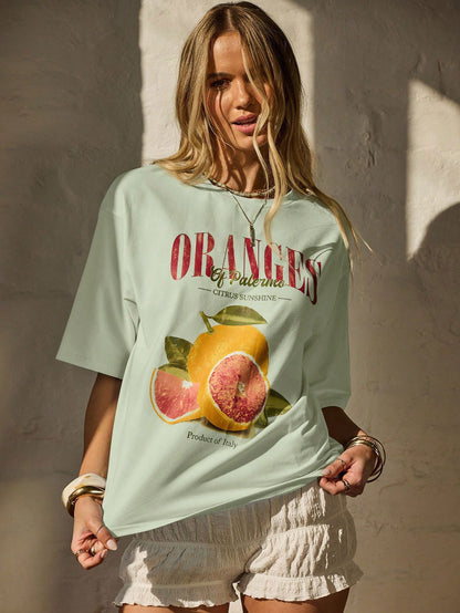 SXV 'Oranges’ Printed Cool Aesthetic Oversized Baggy T-shirt