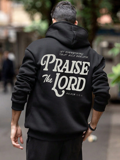 SXV Men's Casual Hoodie With Praise The Lord Slogan Print, Streetwear Style For Autumn
