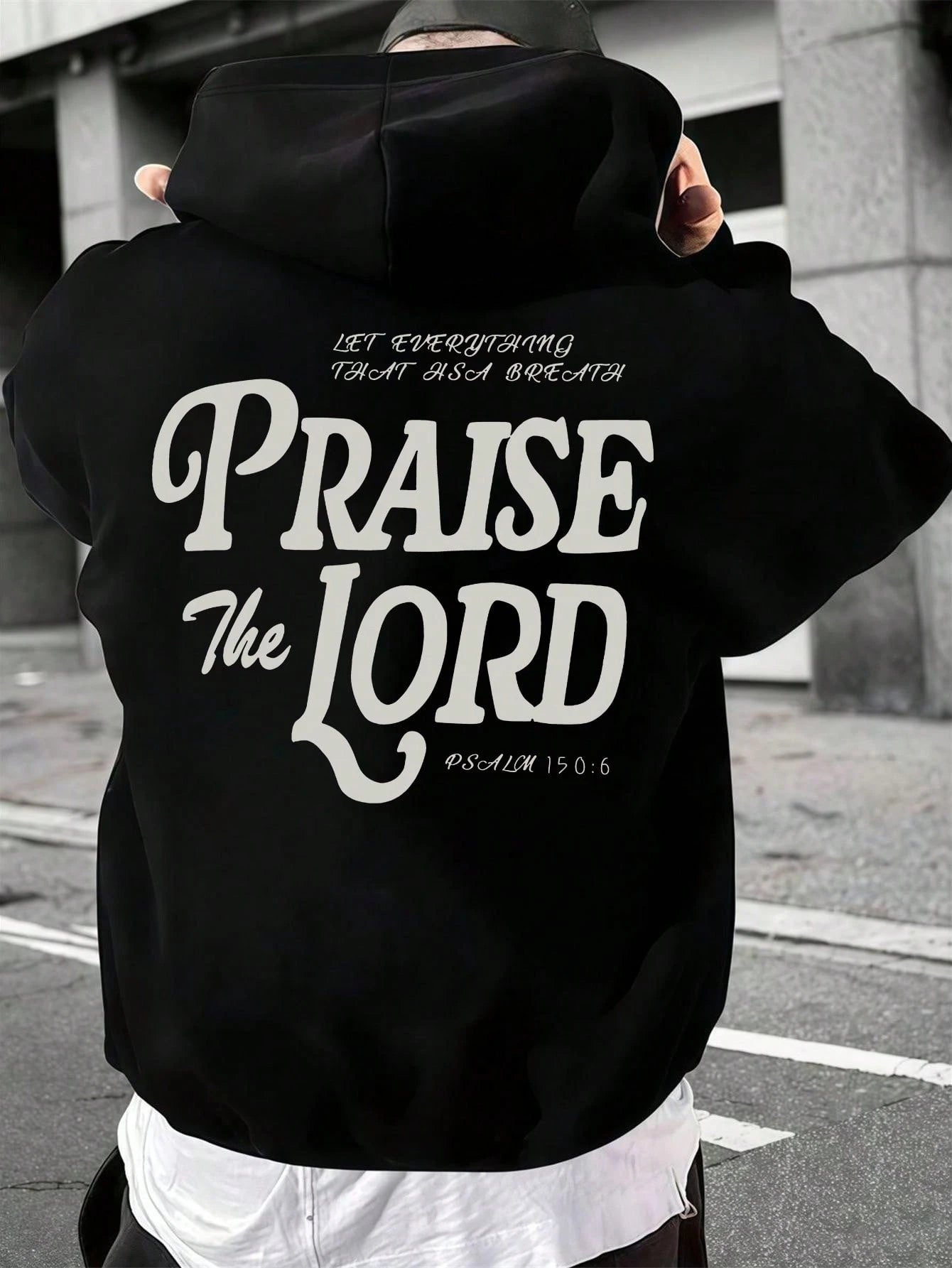 SXV Men's Casual Hoodie With Praise The Lord Slogan Print, Streetwear Style For Autumn