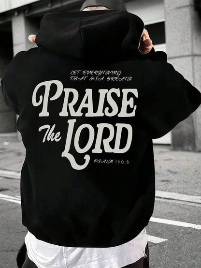 SXV Men's Casual Hoodie With Praise The Lord Slogan Print, Streetwear Style For Autumn