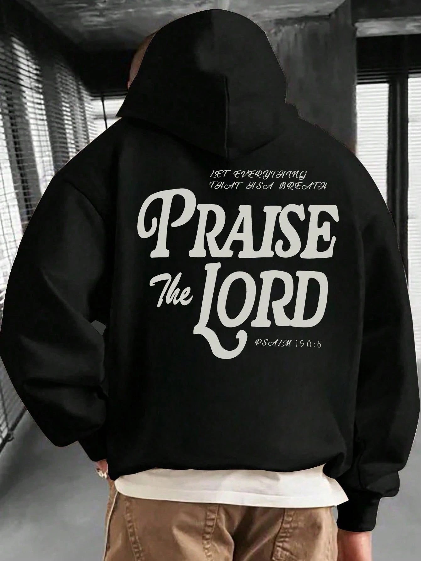 SXV Men's Casual Hoodie With Praise The Lord Slogan Print, Streetwear Style For Autumn