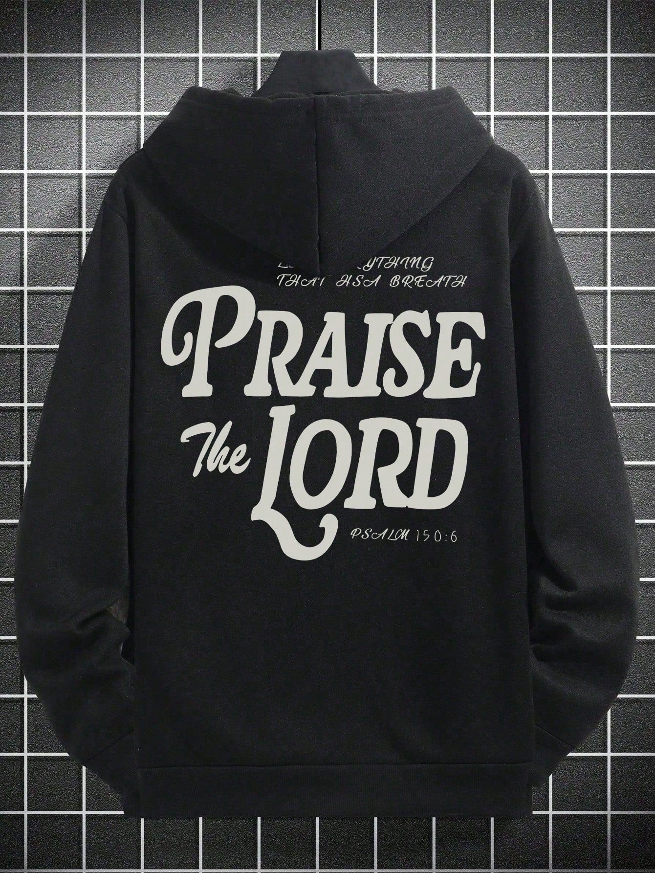 SXV Men's Casual Hoodie With Praise The Lord Slogan Print, Streetwear Style For Autumn