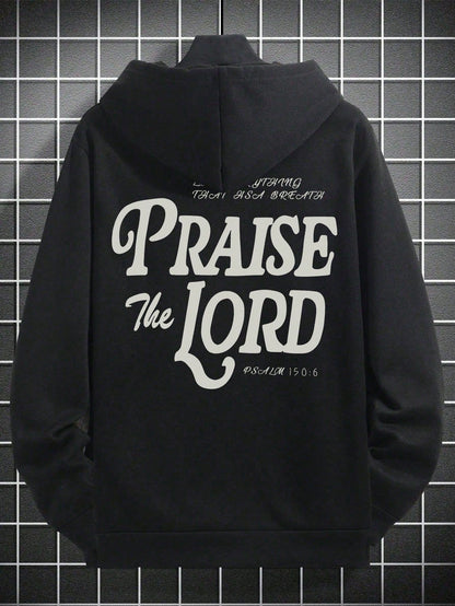 SXV Men's Casual Hoodie With Praise The Lord Slogan Print, Streetwear Style For Autumn