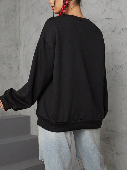 SXV Brooklyn Pattern Women's Plush Thick Round Neck Sweatshirt