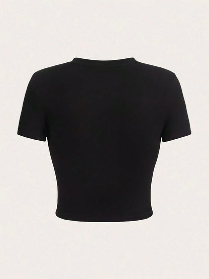 SXV Y2K-Style Women's Cropped T-Shirt Top. Black Crop Top T-Shirt With Buy Me A Drink It's My Birthday In Red