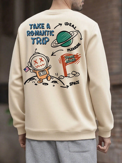 SXV Men's Casual Versatile Funny Space Element Printed Crew Neck Sweatshirt