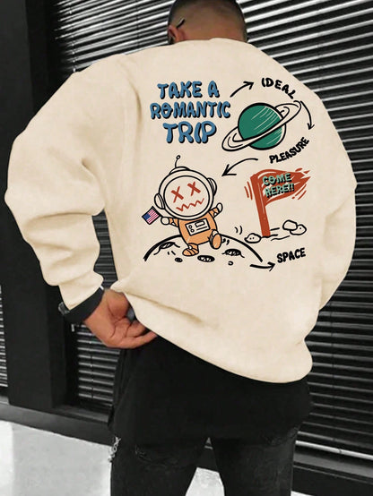 SXV Men's Casual Versatile Funny Space Element Printed Crew Neck Sweatshirt