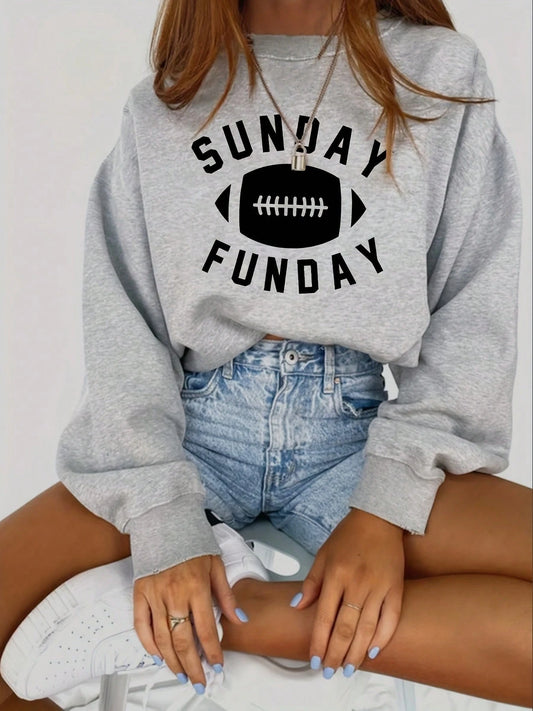 SXV SUNDAY FUNDAY Print Crew Neck Short Pullover Sweatshirt
