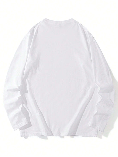 SXV Vintage Women's Casual Cotton Letter Print Round Neck Long Sleeve T-Shirt, Loose Fit & Versatile, Spring