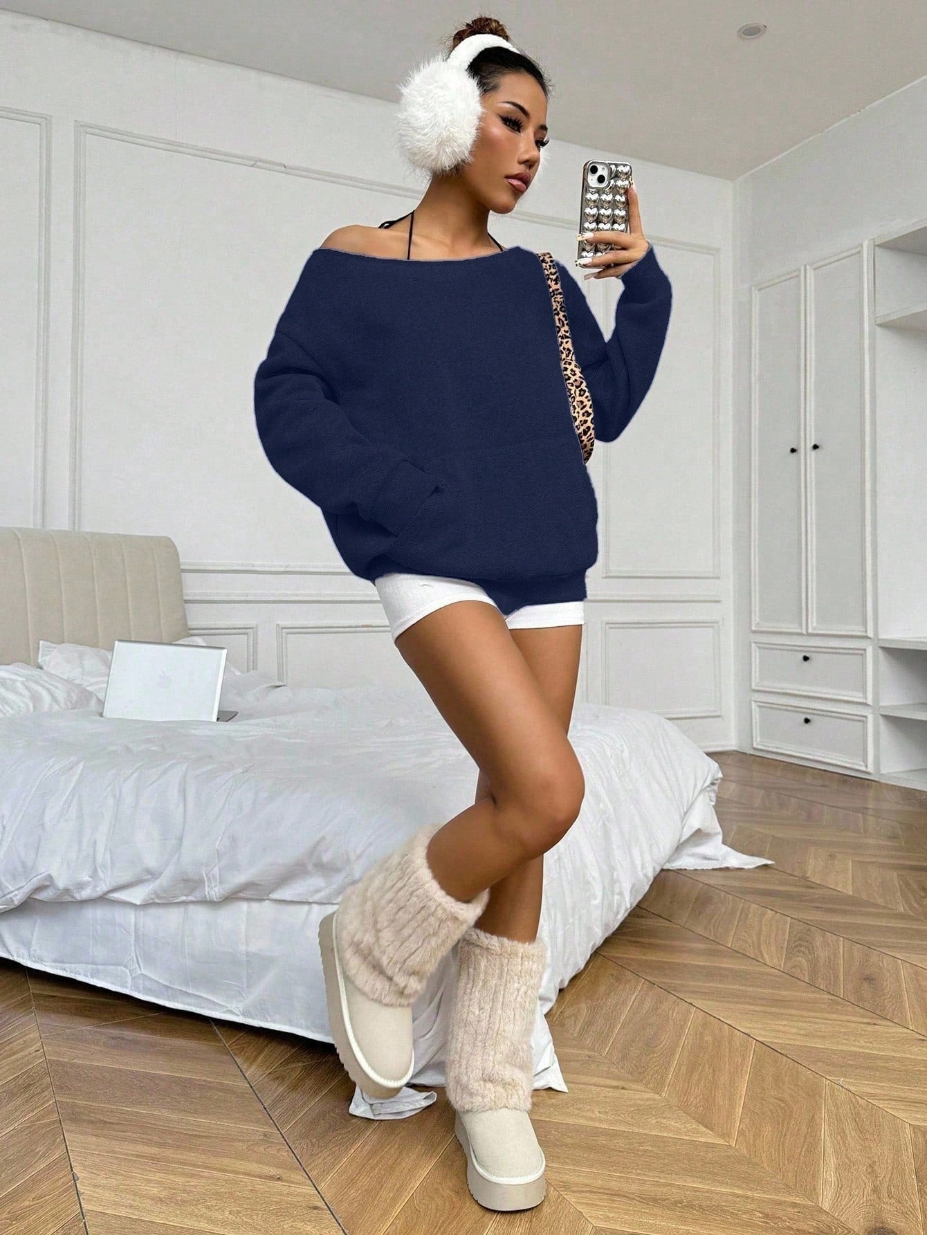 SXV casual solid off shoulder sweatshirt with pockets