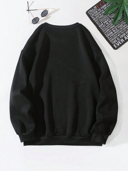 SXV Men's Funny Smiling Face Print Crew Neck Sweatshirt, Street Fashion, Autumn