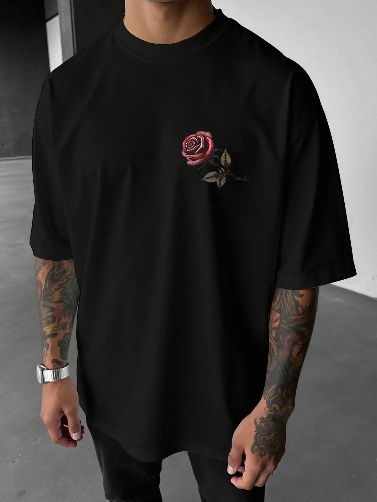 SXV Men's Casual Skull & Rose Graphic Short Sleeve Round Neck T-Shirt