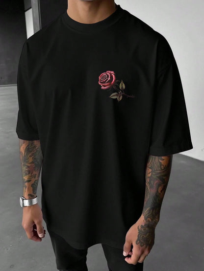 SXV Men's Casual Skull & Rose Graphic Short Sleeve Round Neck T-Shirt