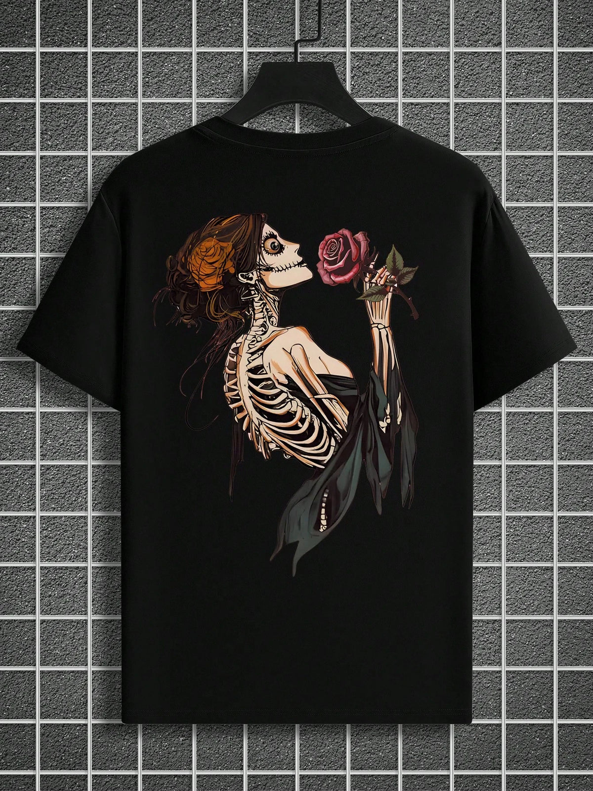 SXV Men's Casual Skull & Rose Graphic Short Sleeve Round Neck T-Shirt