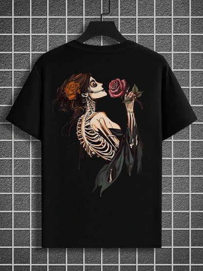 SXV Men's Casual Skull & Rose Graphic Short Sleeve Round Neck T-Shirt