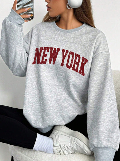 SXV New York Letter Retro Distressed Pattern Printed Sweatshirt