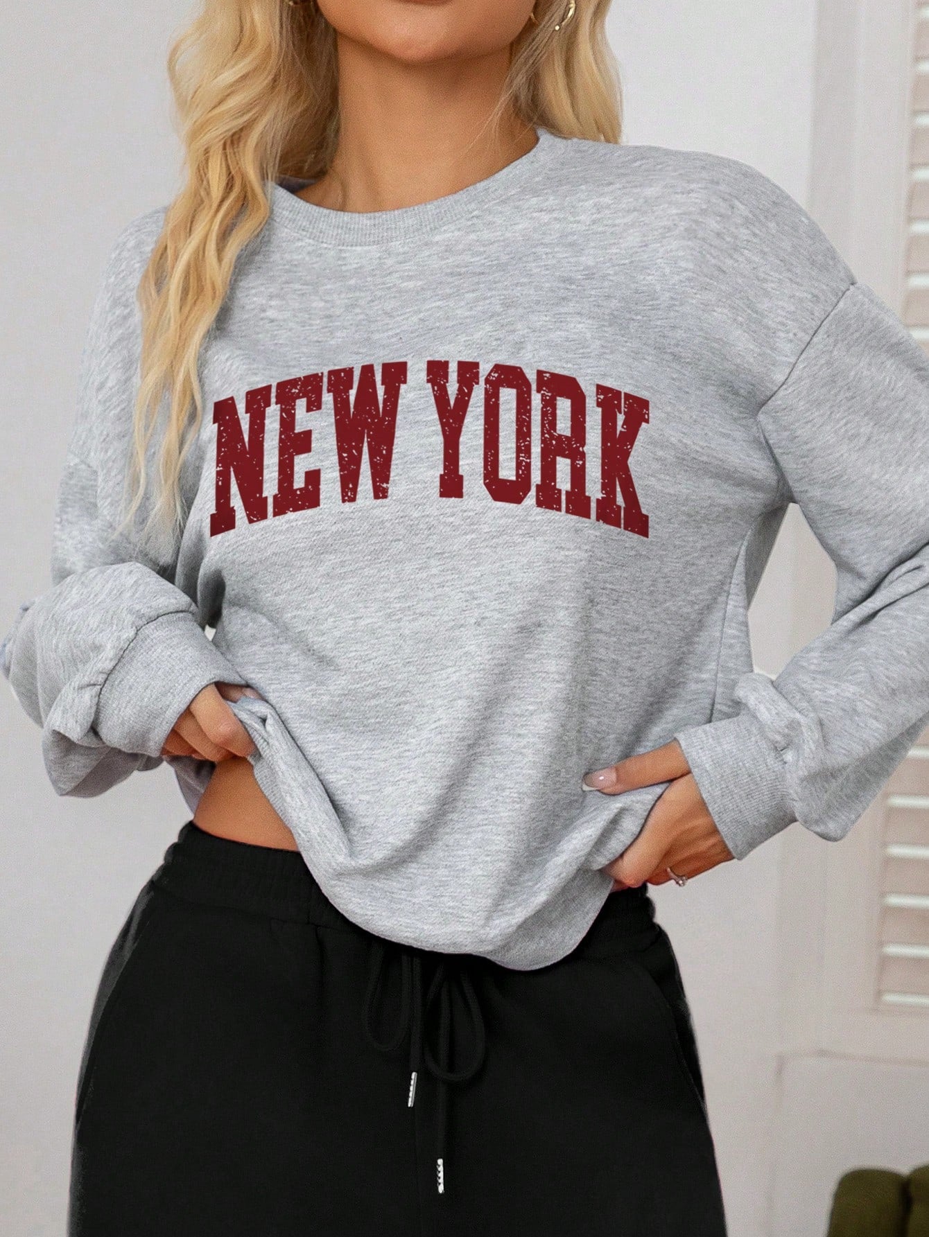 SXV New York Letter Retro Distressed Pattern Printed Sweatshirt