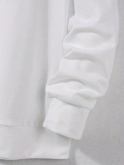 SXV NEVER GIVE UP Letter Slogan & Scratch Print Casual Loose Fit Hoodie Sweatshirt