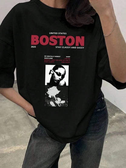 SXV 'BOSTON 2025’ Printed Cool Aesthetic Oversized Baggy T-shirt