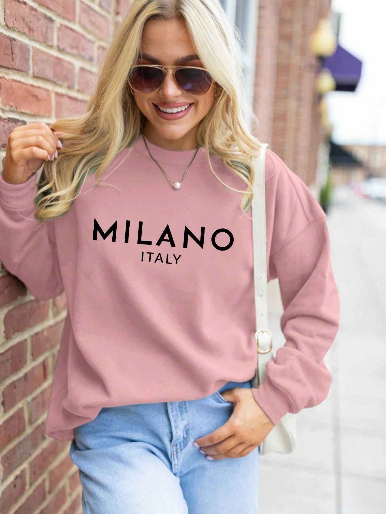 SXV 'milano italy dustypink’ Printed Cool Aesthetic Drop Shoulder Oversized Baggy Sweatshirt