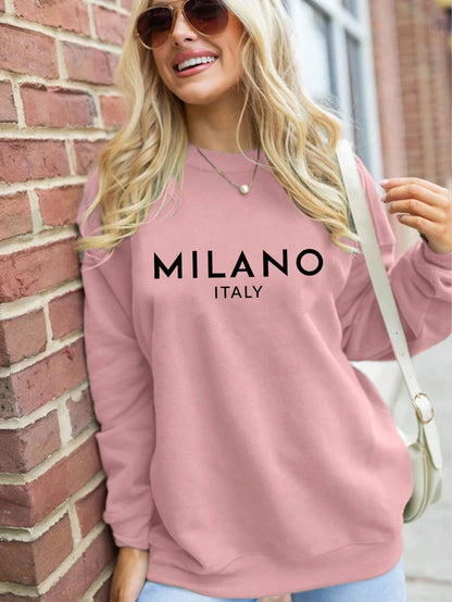 SXV 'milano italy dustypink’ Printed Cool Aesthetic Drop Shoulder Oversized Baggy Sweatshirt