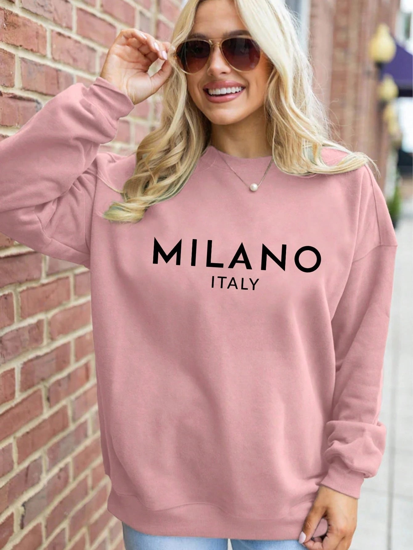 SXV 'milano italy dustypink’ Printed Cool Aesthetic Drop Shoulder Oversized Baggy Sweatshirt