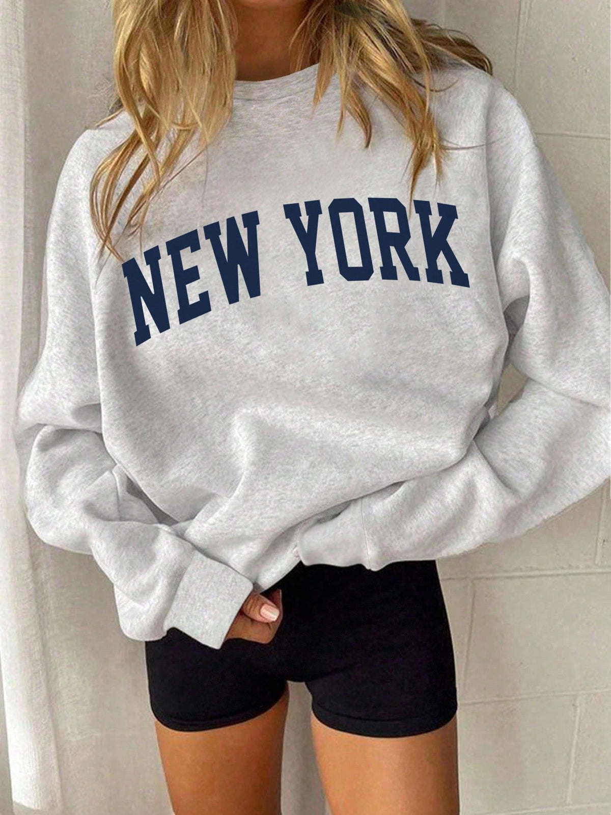 SXV Casual Letter Print Fleece Crew Neck Sweatshirt