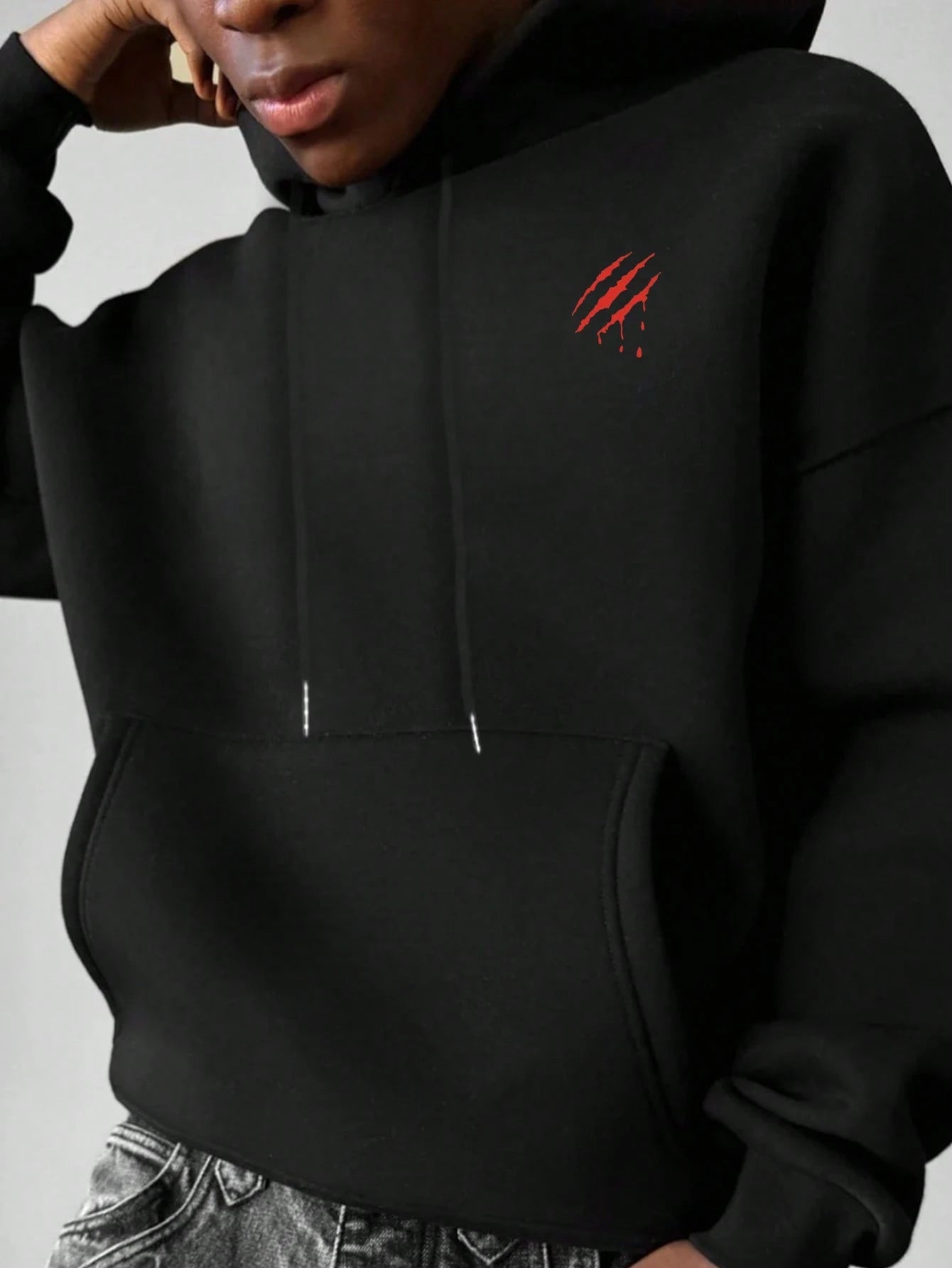 SXV NEVER GIVE UP Letter Slogan & Scratch Print Casual Loose Fit Hoodie Sweatshirt