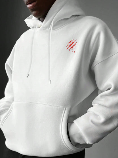 SXV NEVER GIVE UP Letter Slogan & Scratch Print Casual Loose Fit Hoodie Sweatshirt