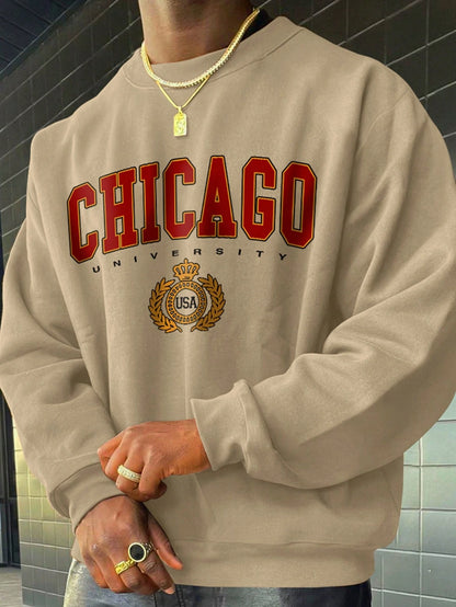 SXV Men's Casual Loose Fit Letter Print Round Neck Long Sleeve Sweatshirt, Spring Autumn