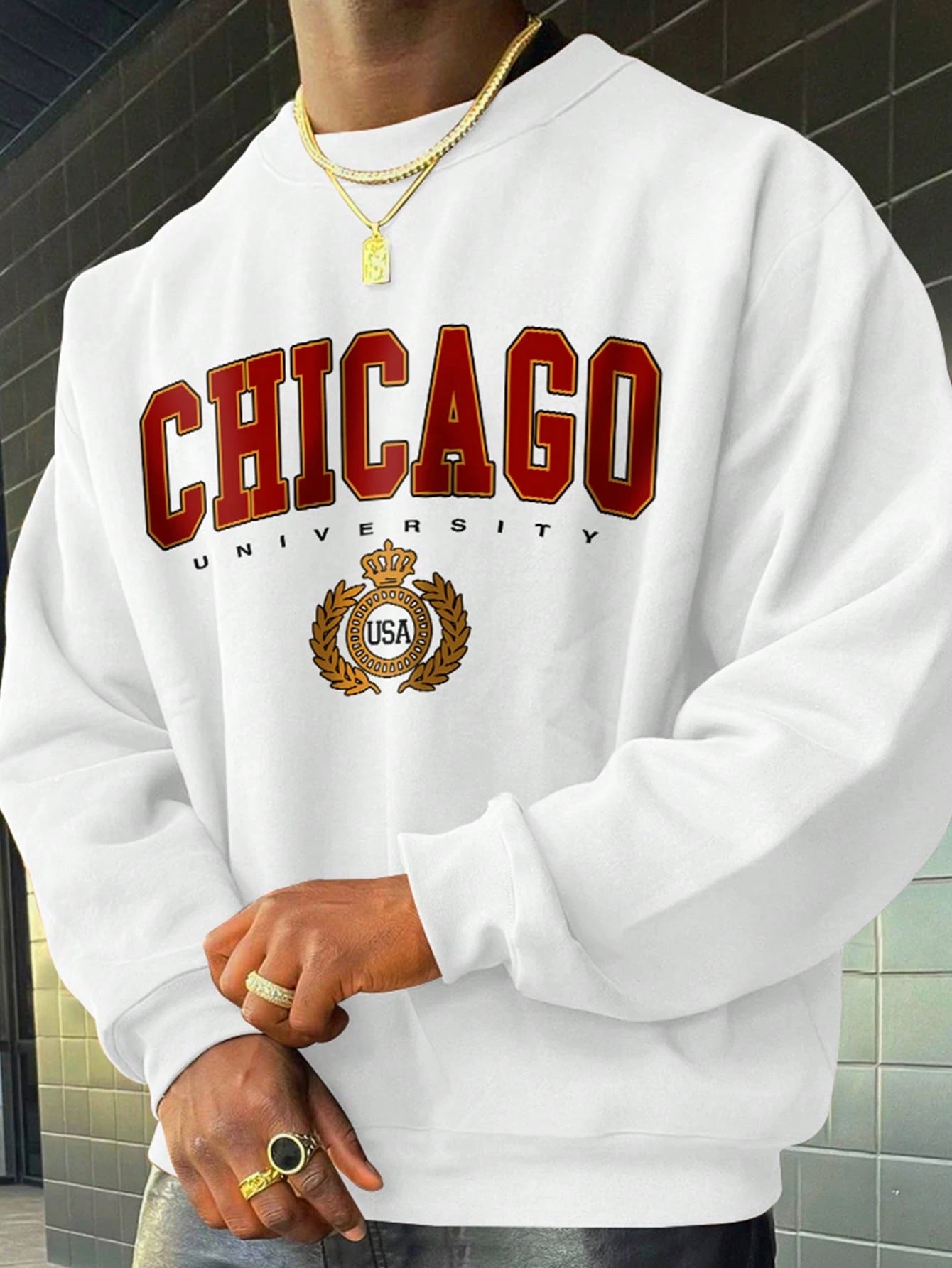 SXV Men's Casual Loose Fit Letter Print Round Neck Long Sleeve Sweatshirt, Spring Autumn