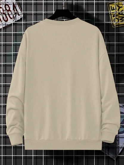 SXV Men's Casual Loose Fit Letter Print Round Neck Long Sleeve Sweatshirt, Spring Autumn