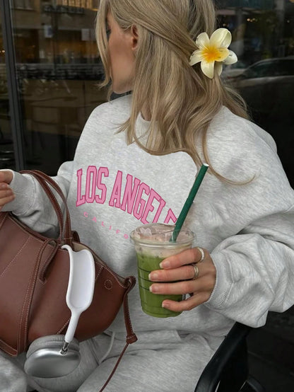 SXV Winter New Stylish Ins Attractive Color-Blocking American English Print Casual Crew Neck Fashionable Versatile Sweatshirt