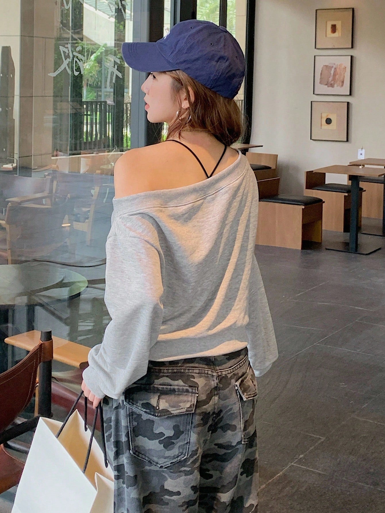 SXV 79 Women's Off Shoulder Letter Print Long Sleeve Pullover Sweatshirt