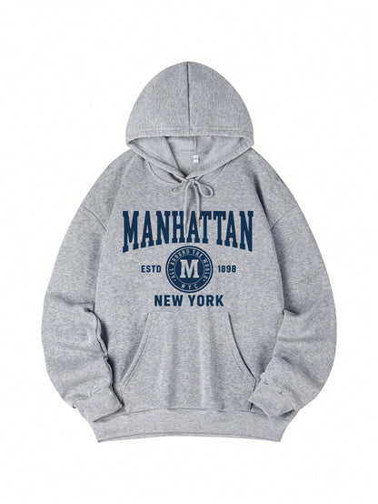 SXV Women's Casual Ins-Style Blue Letter Print Hoodie Sweatshirt